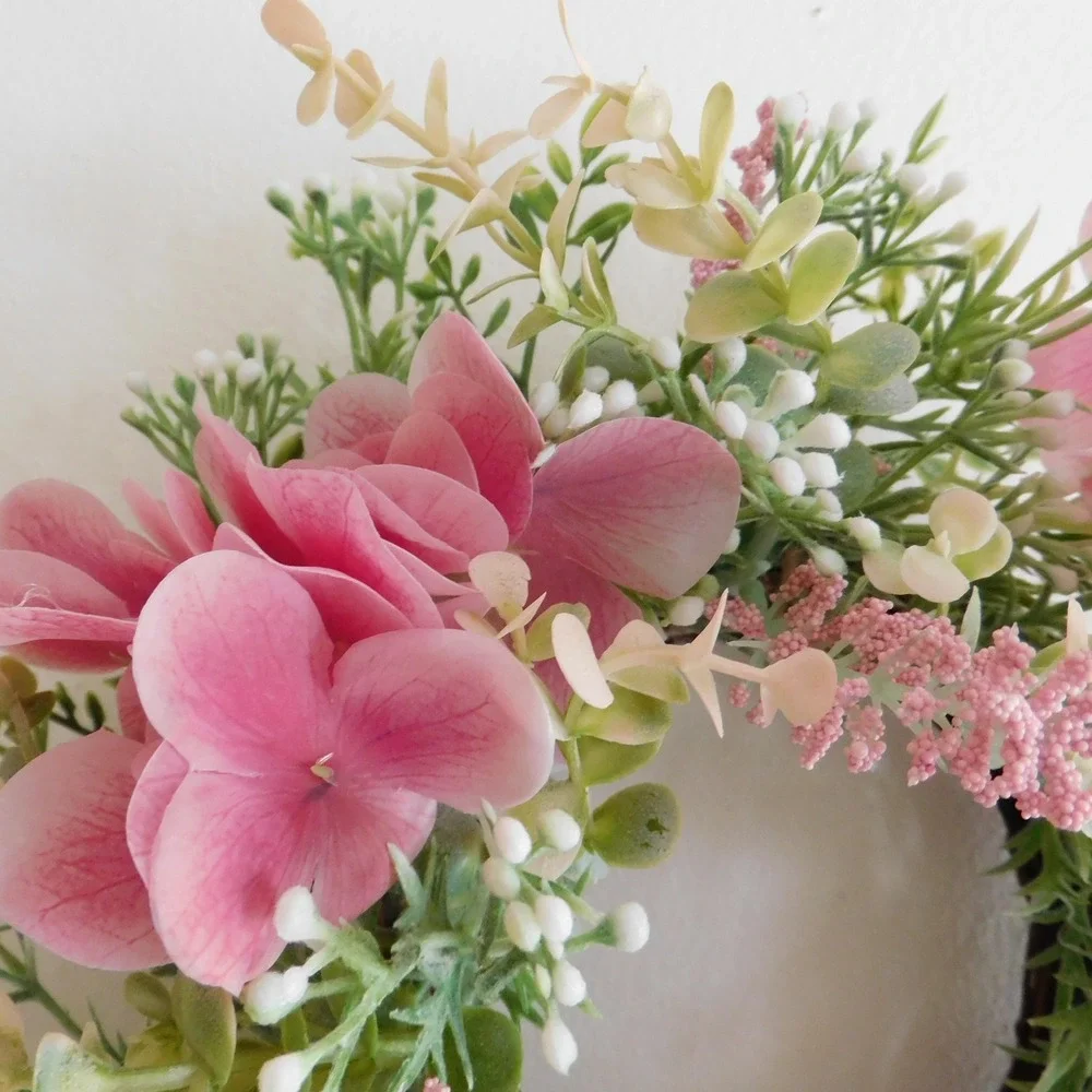 Pink Hydrangea Mini Wreath, Candle‎ Ring, Cottagecore, Farmhouse, Spring Summer